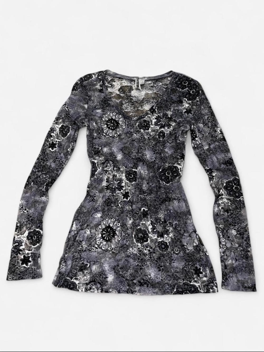 BKE VTG Y2K Sheer Floral Mesh Long Sleeve Top - Picture 1 of 7